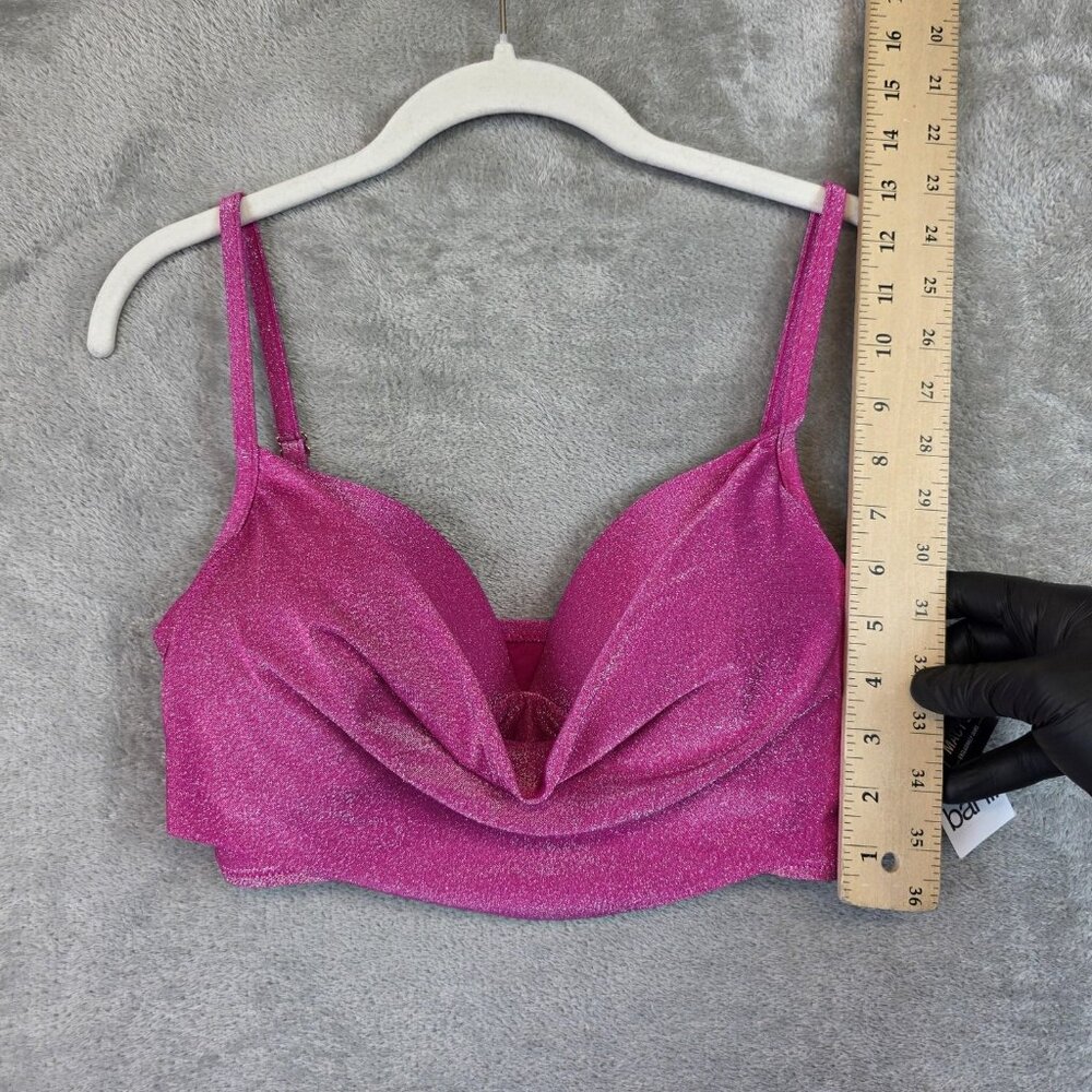 Bar III Bikini Top Womens M Pink Glitter Draped Padded Adjustable Straps Swim - Picture 8 of 8